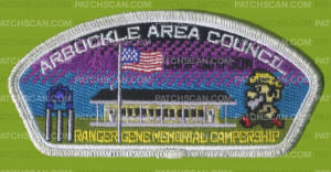 Patch Scan of Arbuckle Area Council Ranger Gene Memorial Campership CSP silver metallic border