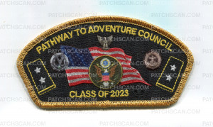 Patch Scan of Pathway to Adventure Class of 2023 CSP gold metallic bdr