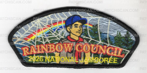 Patch Scan of Rainbow Council 2026 NJ Scout with rainbow JCP black border