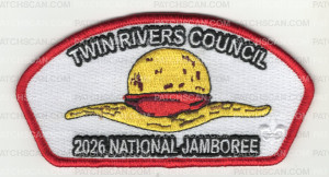 Patch Scan of Twin Rivers Council 2026 Jamboree hat JSP white background