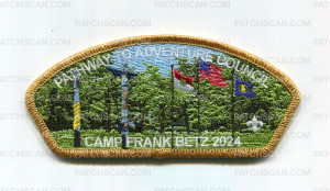 Patch Scan of Pathway to Adventure Council Camp Frank Betz CSP gold metallic border