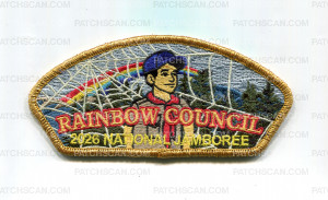 Patch Scan of Rainbow Council 2026 NJ Scout with rainbow JSP gold met border