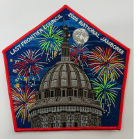 Last Frontier Council 2026 NJ Center patch red border Last Frontier Council #480 merged with Cimmaron Council